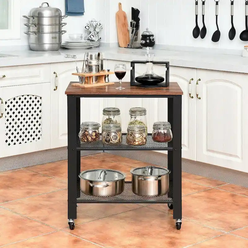 Chariot de cuisine utilitaire roulant noir avec 3 étagères et roulettes