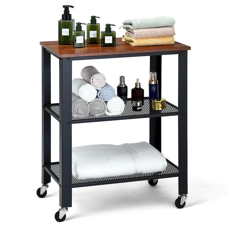 Chariot de cuisine utilitaire roulant noir avec 3 étagères et roulettes