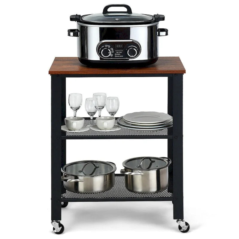 Chariot de cuisine utilitaire roulant noir avec 3 étagères et roulettes
