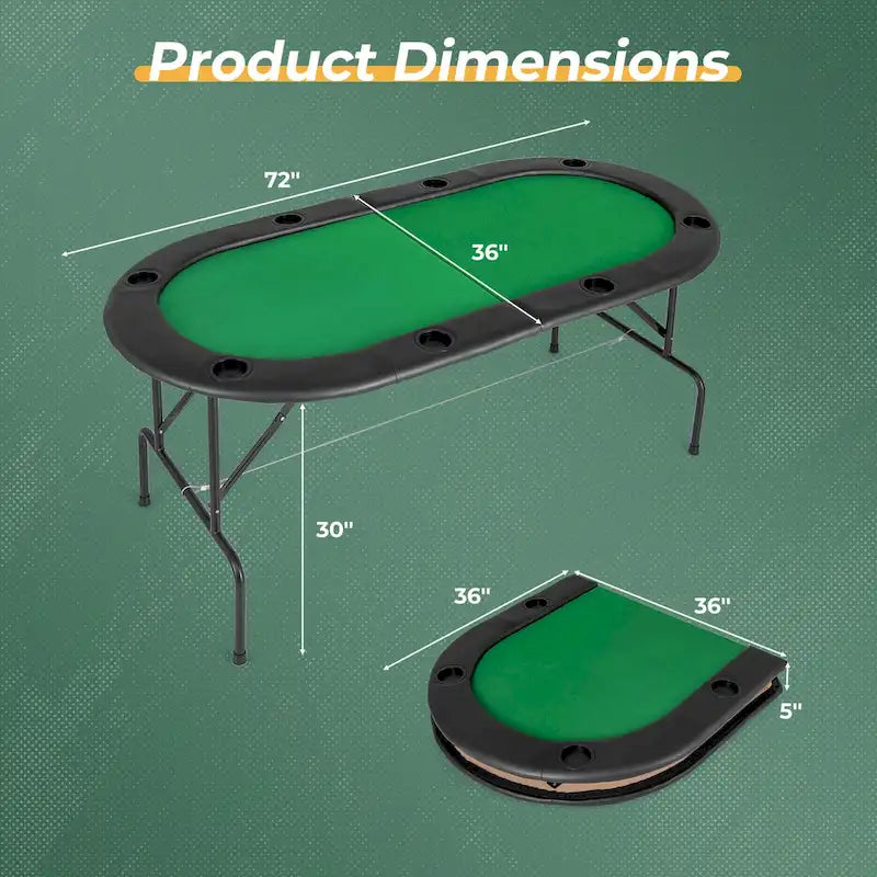 Table de poker pliable 8 joueurs, feutre vert, accoudoirs rembourrés, porte-gobelets