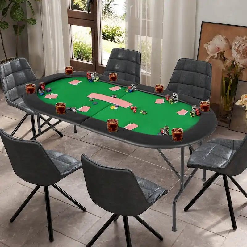 Table de poker pliable 8 joueurs, feutre vert, accoudoirs rembourrés, porte-gobelets