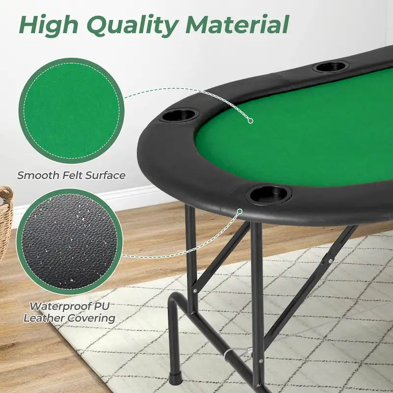 Table de poker pliable 8 joueurs, feutre vert, accoudoirs rembourrés, porte-gobelets