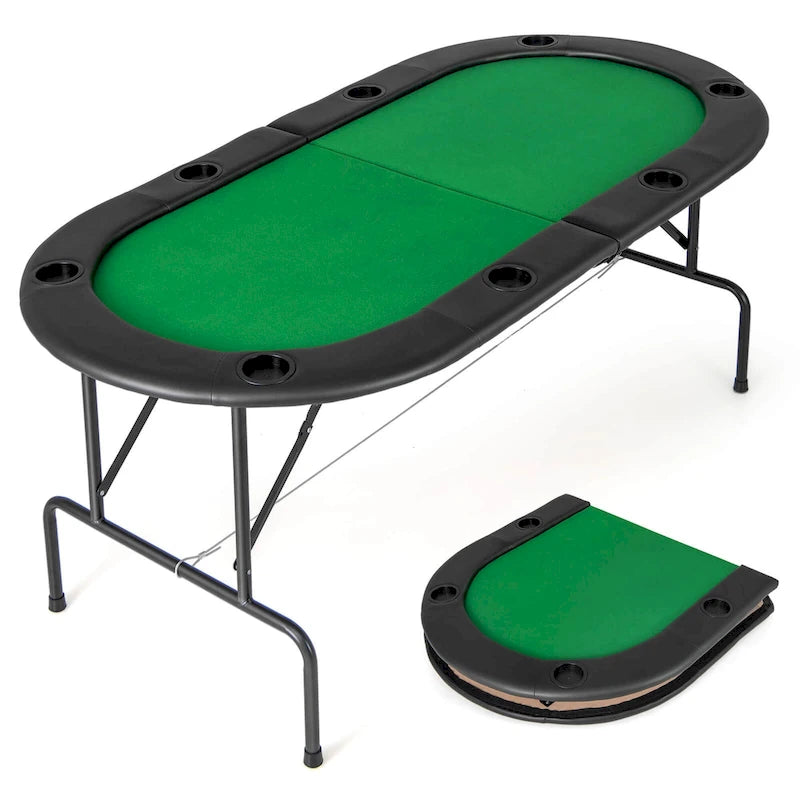 Table de poker pliable 8 joueurs, feutre vert, accoudoirs rembourrés, porte-gobelets