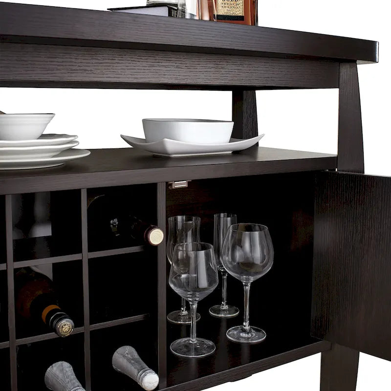 Table de buffet finition cappuccino avec casier à vin et armoire de rangement