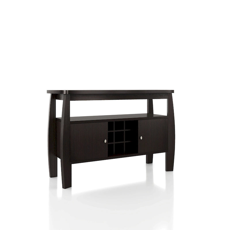 Table de buffet finition cappuccino avec casier à vin et armoire de rangement