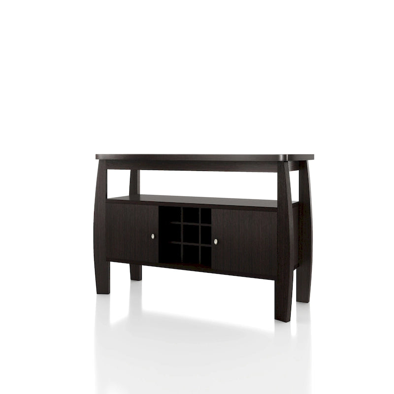 Table de buffet finition cappuccino avec casier à vin et armoire de rangement