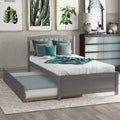 Lit plateforme double en pin massif gris avec lit gigogne coulissant