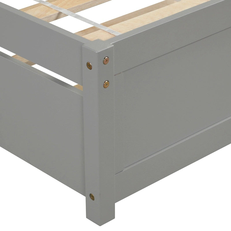 Lit plateforme double en pin massif gris avec lit gigogne coulissant