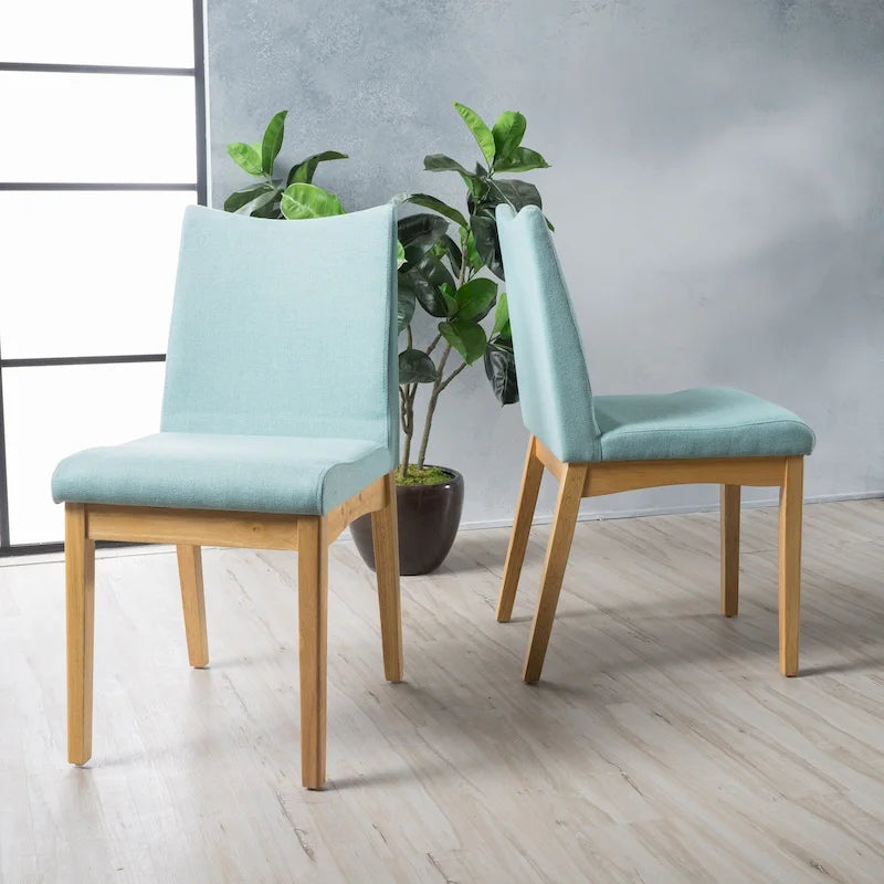 Chaise de salle à manger tapissée en tissu de style milieu du siècle avec pieds en bois massif