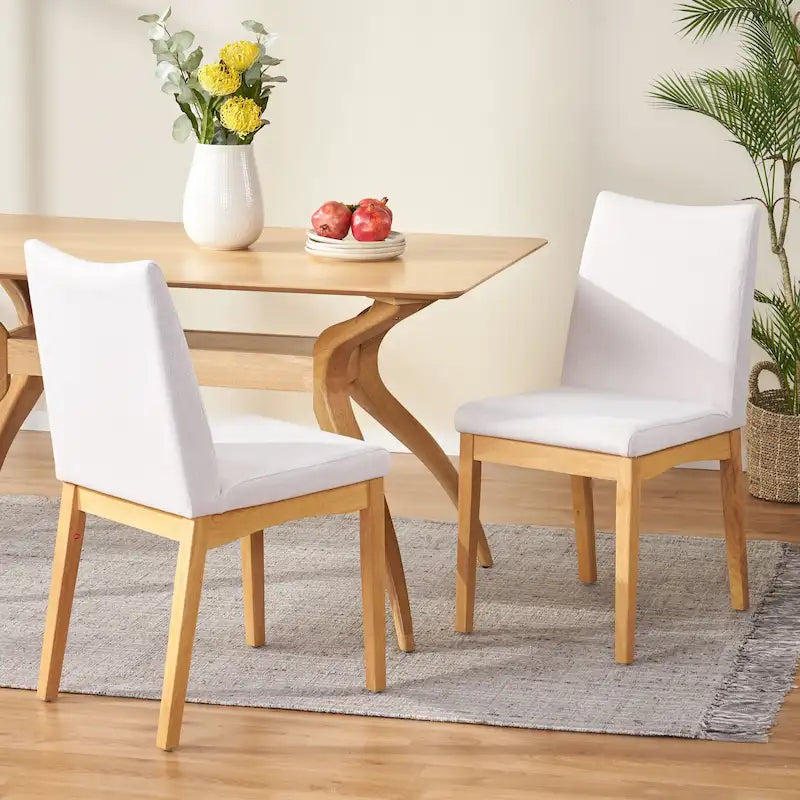 Chaise de salle à manger tapissée en tissu de style milieu du siècle avec pieds en bois massif