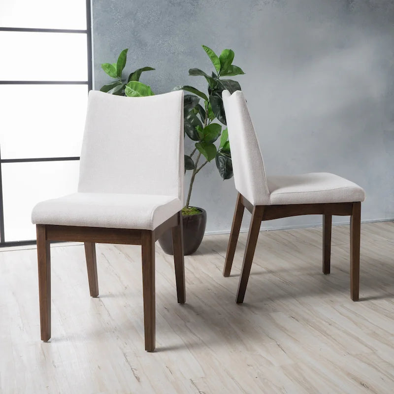 Chaise de salle à manger tapissée en tissu de style milieu du siècle avec pieds en bois massif