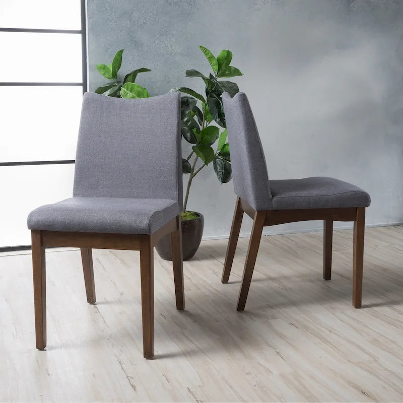 Chaise de salle à manger tapissée en tissu de style milieu du siècle avec pieds en bois massif