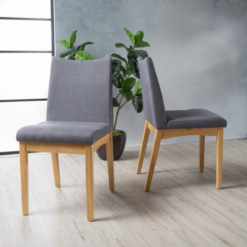 Chaise de salle à manger tapissée en tissu de style milieu du siècle avec pieds en bois massif