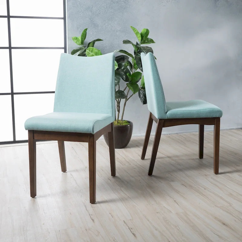 Chaise de salle à manger tapissée en tissu de style milieu du siècle avec pieds en bois massif