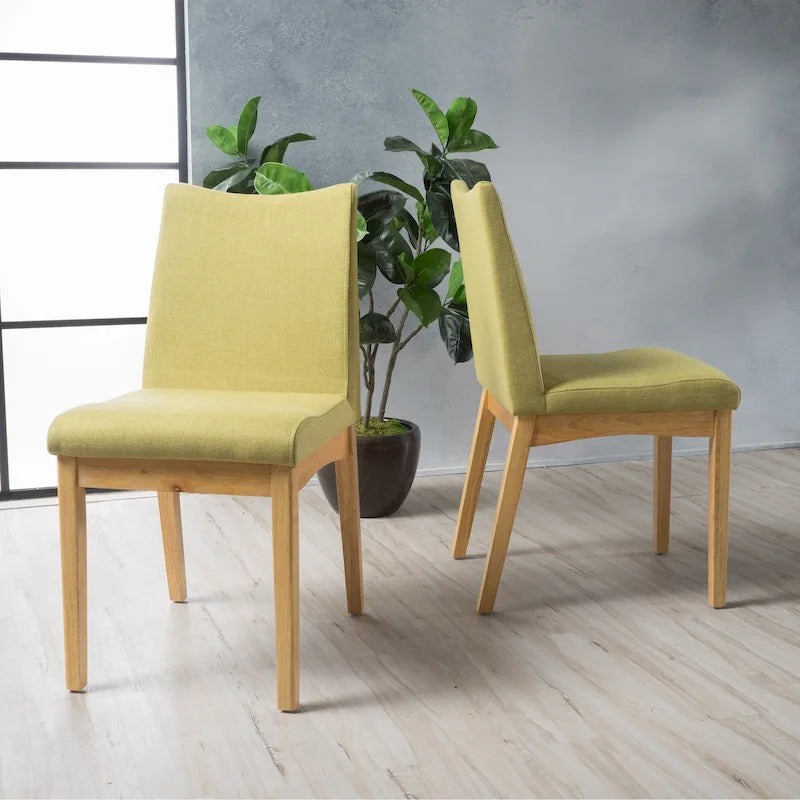 Chaise de salle à manger tapissée en tissu de style milieu du siècle avec pieds en bois massif