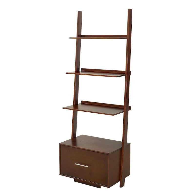 Étagère-échelle avec tiroir classeur 4 niveaux de rangement ouverts Espresso foncé