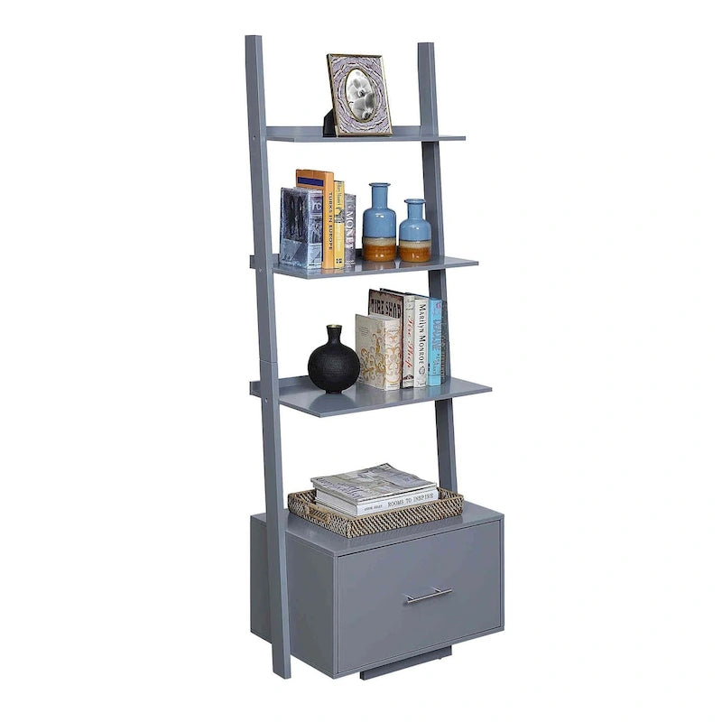Étagère-échelle avec tiroir classeur 4 niveaux de rangement ouverts Espresso foncé