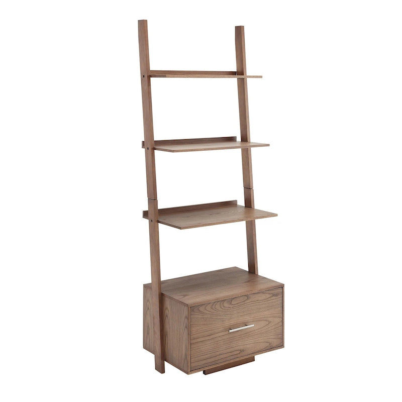 Étagère-échelle avec tiroir classeur 4 niveaux de rangement ouverts Espresso foncé