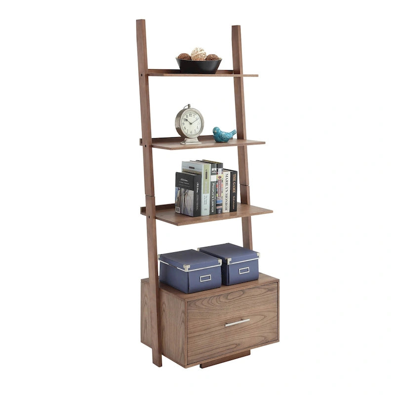 Étagère-échelle avec tiroir classeur 4 niveaux de rangement ouverts Espresso foncé