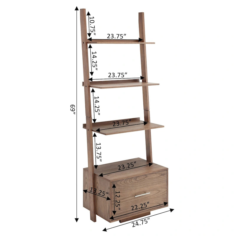 Étagère-échelle avec tiroir classeur 4 niveaux de rangement ouverts Espresso foncé
