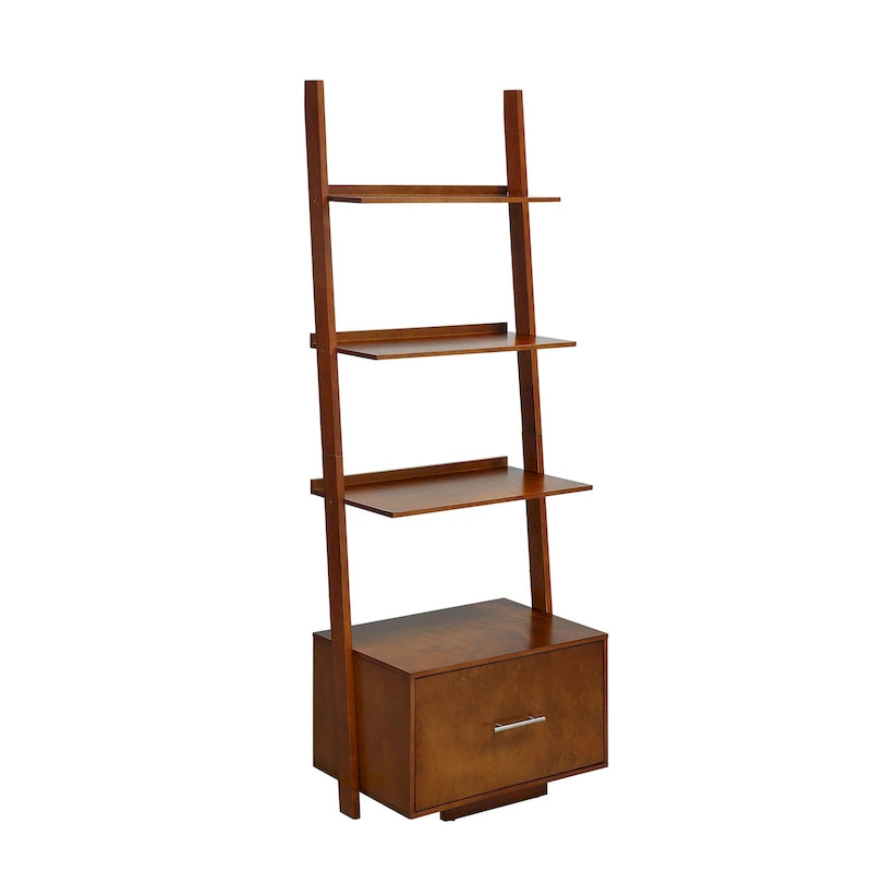 Étagère-échelle avec tiroir classeur 4 niveaux de rangement ouverts Espresso foncé