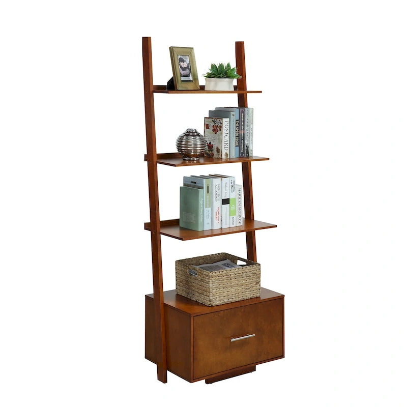 Étagère-échelle avec tiroir classeur 4 niveaux de rangement ouverts Espresso foncé
