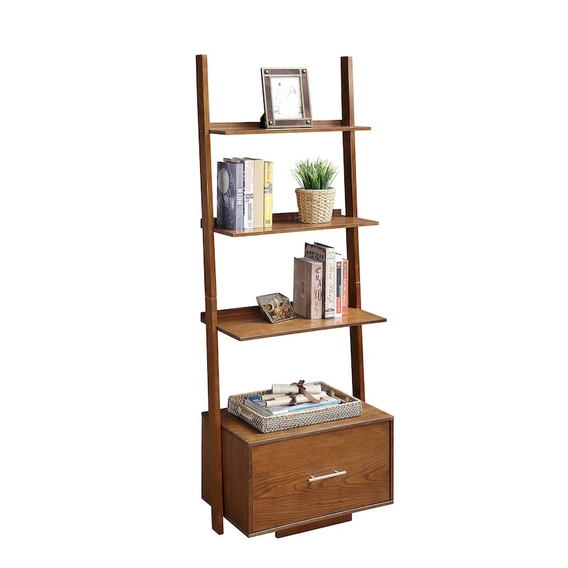 Étagère-échelle avec tiroir classeur 4 niveaux de rangement ouverts Espresso foncé