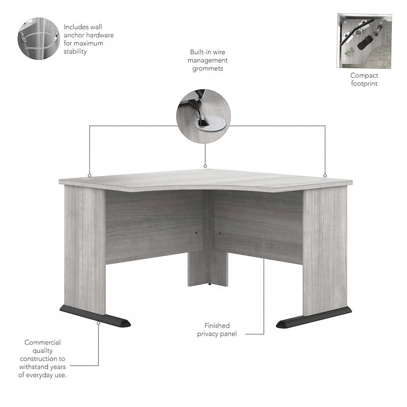 Bureau d'angle en L pour ordinateur avec gestion des câbles Gris orage Blanc platine