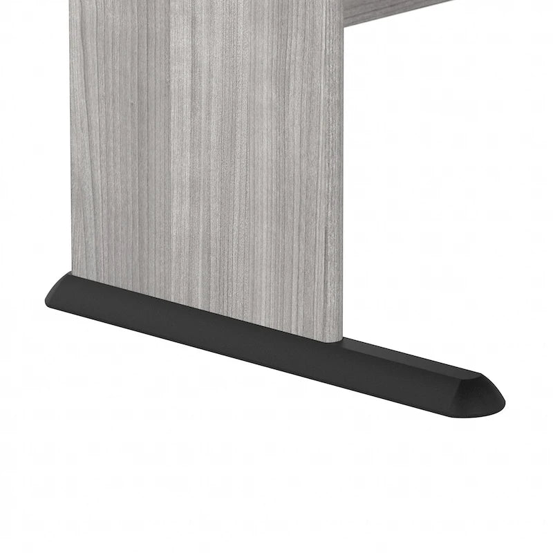 Bureau d'angle en L pour ordinateur avec gestion des câbles Gris orage Blanc platine