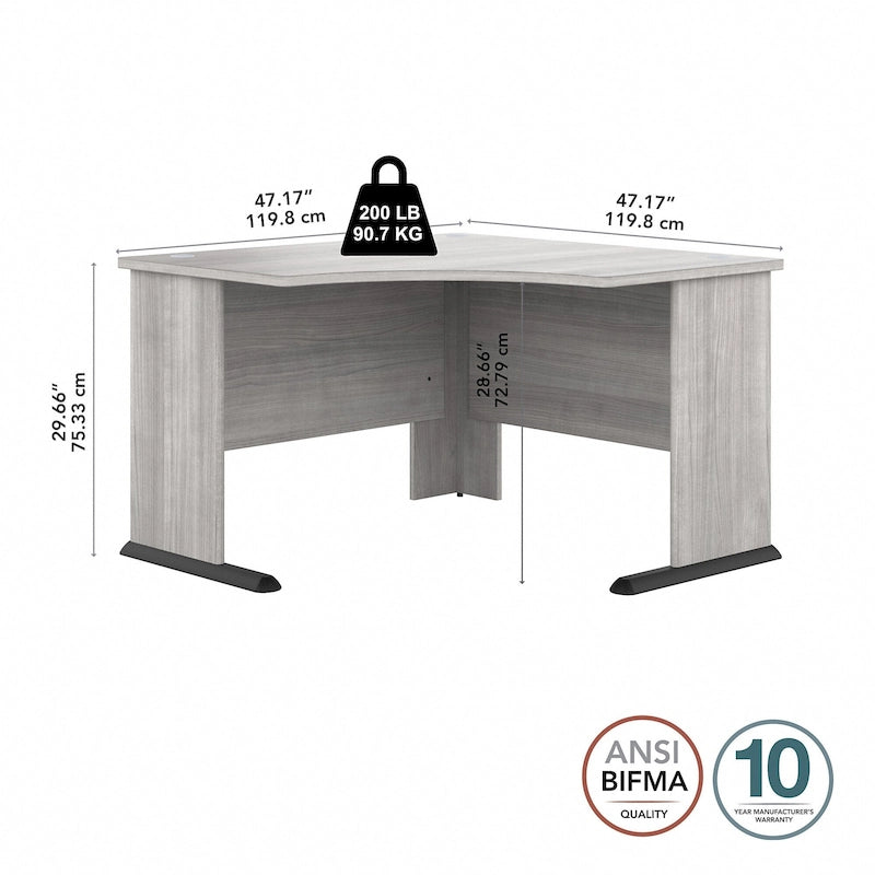 Bureau d'angle en L pour ordinateur avec gestion des câbles Gris orage Blanc platine