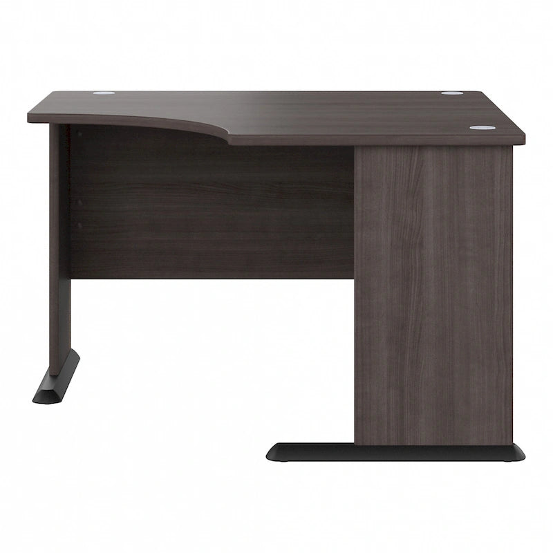 Bureau d'angle en L pour ordinateur avec gestion des câbles Gris orage Blanc platine