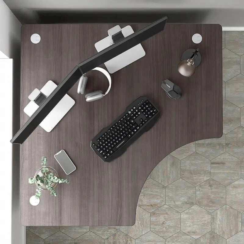 Bureau d'angle en L pour ordinateur avec gestion des câbles Gris orage Blanc platine