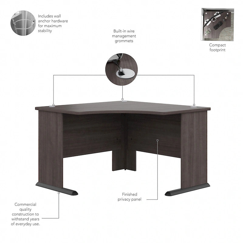 Bureau d'angle en L pour ordinateur avec gestion des câbles Gris orage Blanc platine