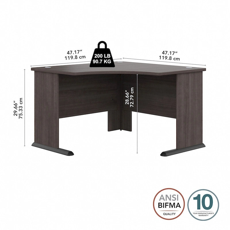 Bureau d'angle en L pour ordinateur avec gestion des câbles Gris orage Blanc platine