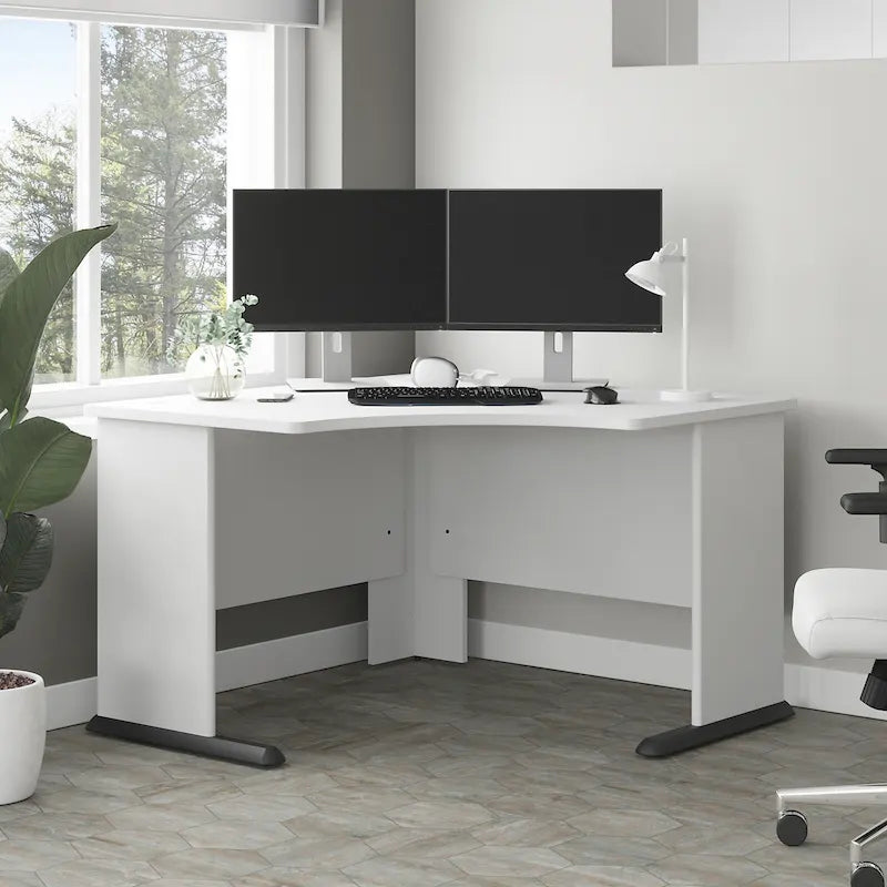 Bureau d'angle en L pour ordinateur avec gestion des câbles Gris orage Blanc platine