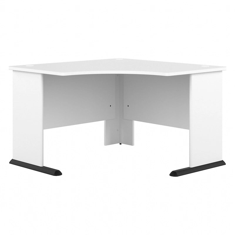 Bureau d'angle en L pour ordinateur avec gestion des câbles Gris orage Blanc platine