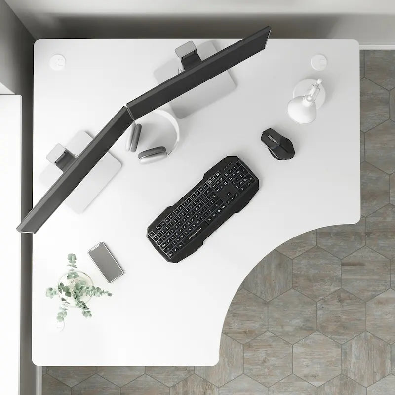 Bureau d'angle en L pour ordinateur avec gestion des câbles Gris orage Blanc platine