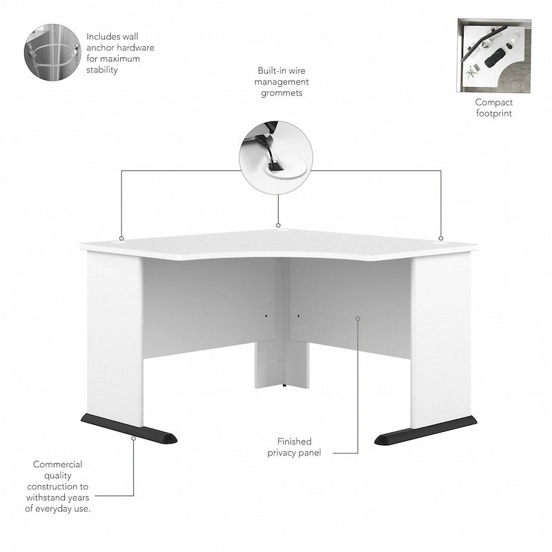 Bureau d'angle en L pour ordinateur avec gestion des câbles Gris orage Blanc platine