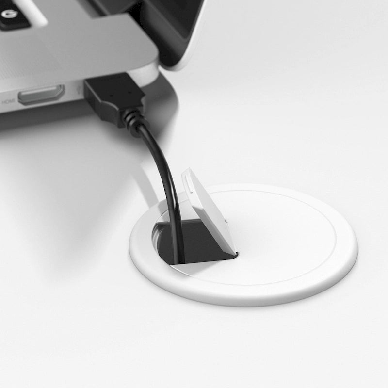 Bureau d'angle en L pour ordinateur avec gestion des câbles Gris orage Blanc platine