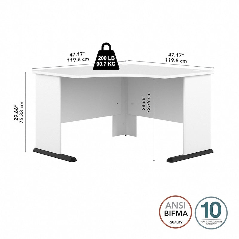 Bureau d'angle en L pour ordinateur avec gestion des câbles Gris orage Blanc platine