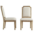Chaise de salle à manger arquée en lin avec cadre en bois d'hévéa sculpté, beige