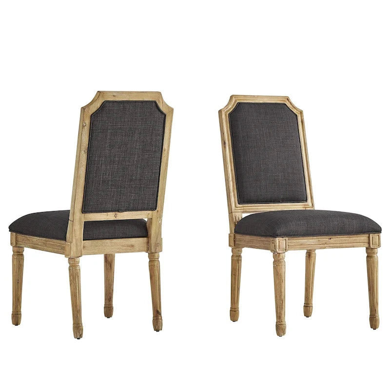 Chaise de salle à manger arquée en lin avec cadre en bois d'hévéa sculpté, beige