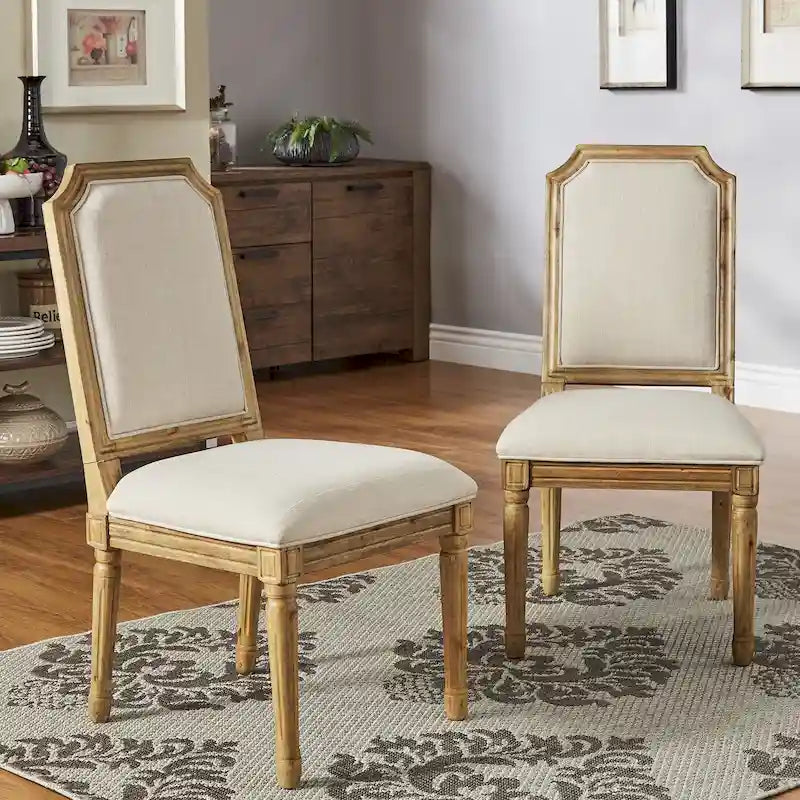 Chaise de salle à manger arquée en lin avec cadre en bois d'hévéa sculpté, beige