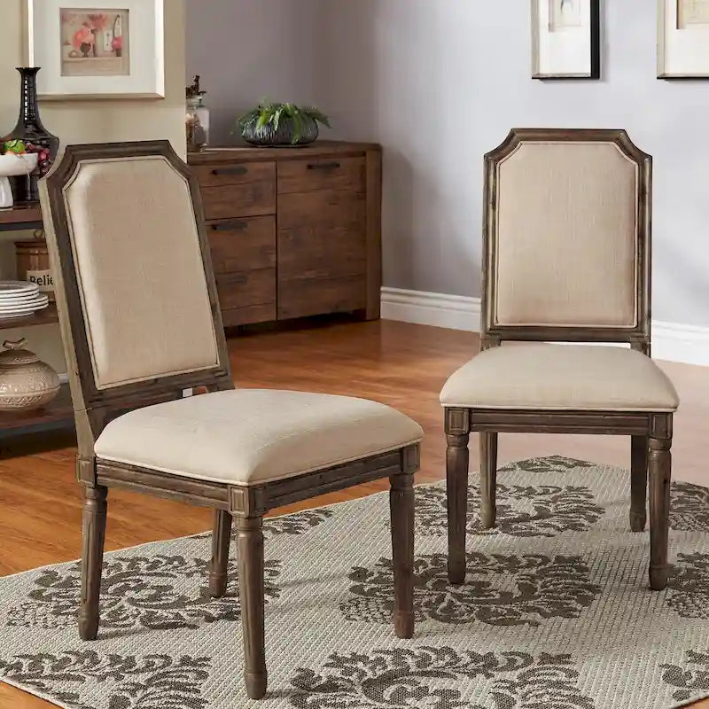 Chaise de salle à manger arquée en lin avec cadre en bois d'hévéa sculpté, beige