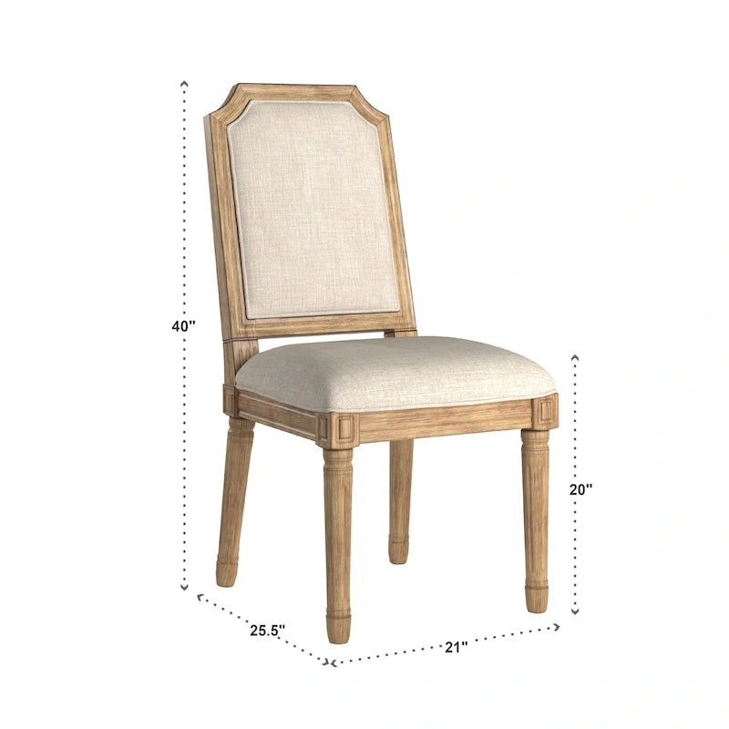 Chaise de salle à manger arquée en lin avec cadre en bois d'hévéa sculpté, beige