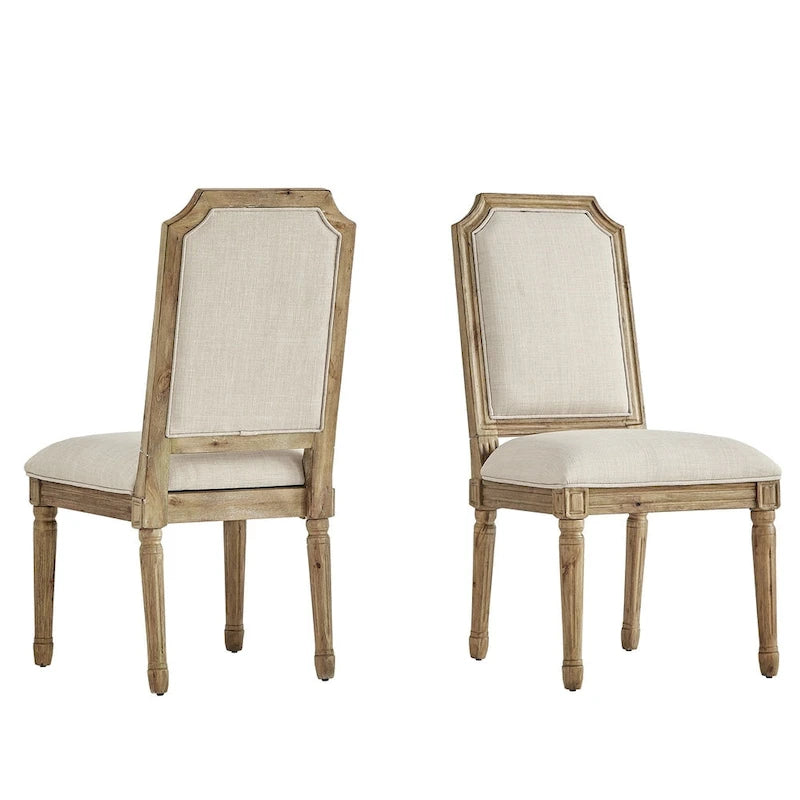 Chaise de salle à manger arquée en lin avec cadre en bois d'hévéa sculpté, beige