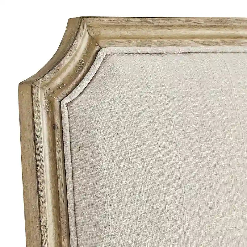 Chaise de salle à manger arquée en lin avec cadre en bois d'hévéa sculpté, beige