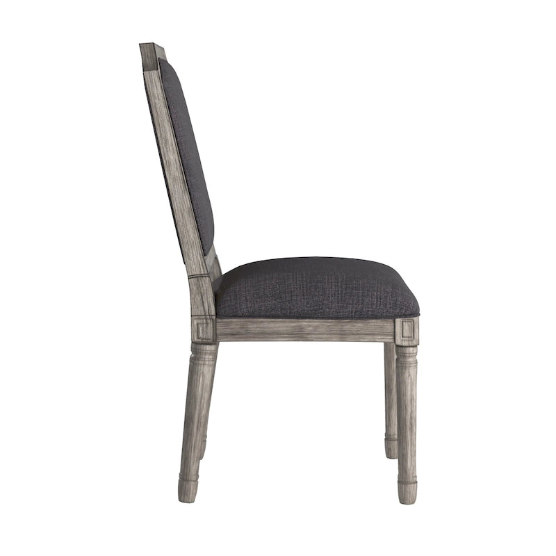 Chaise de salle à manger arquée en lin avec cadre en bois d'hévéa sculpté, beige