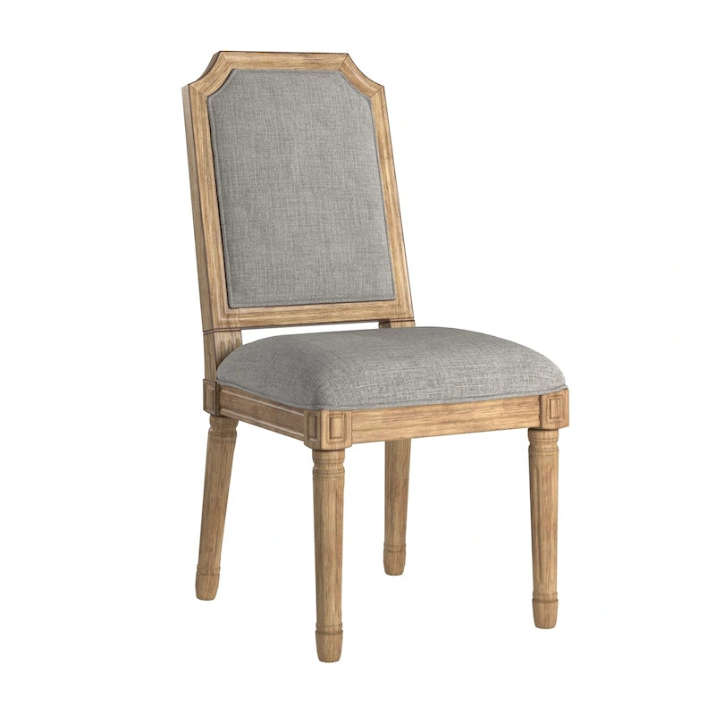 Chaise de salle à manger arquée en lin avec cadre en bois d'hévéa sculpté, beige