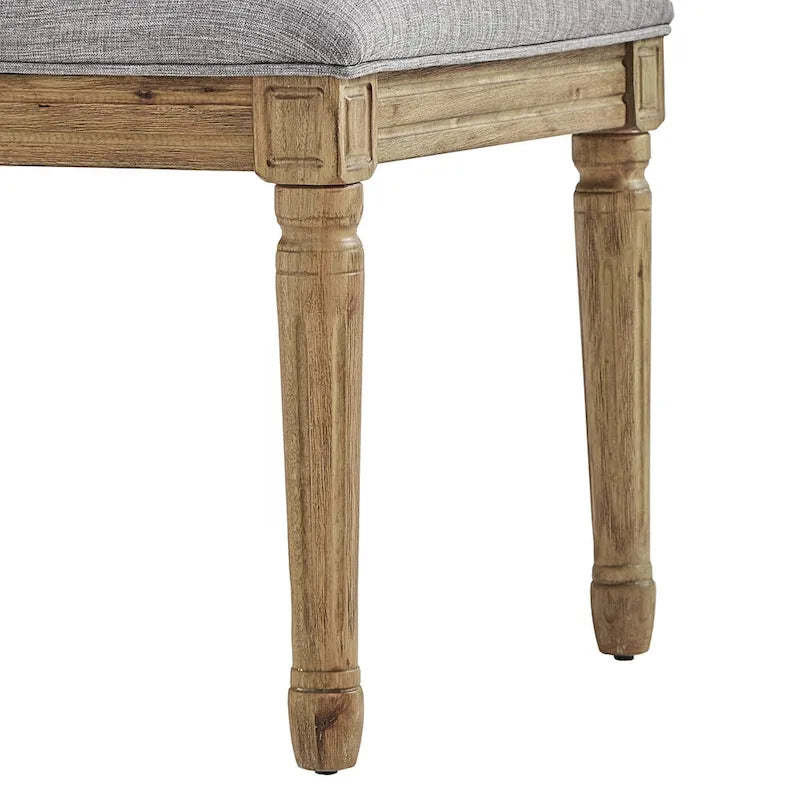 Chaise de salle à manger arquée en lin avec cadre en bois d'hévéa sculpté, beige